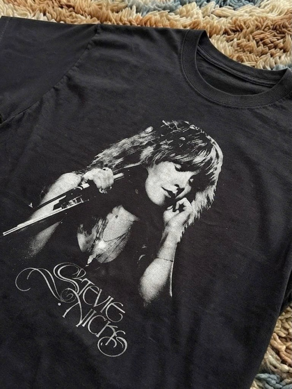 Vintage Black Tee with White Stevie Nicks Portrait Print - Picture 2 of 3